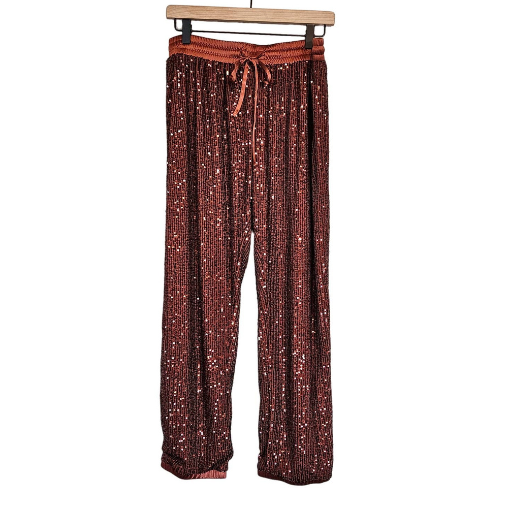 Sequin Track Pants - Shimmering Red